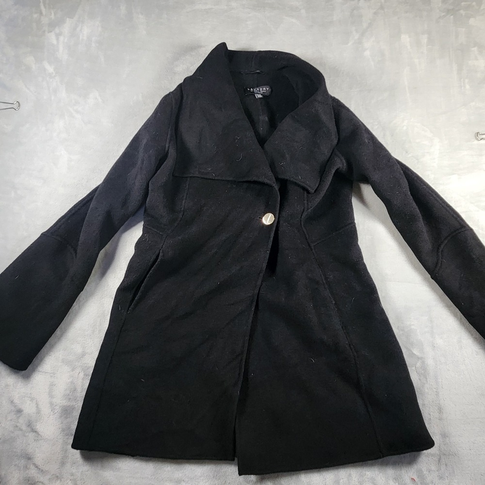 Laundry By Shelli Segal Womens Black Wool Blend Peacoat Jacket Size M Classic